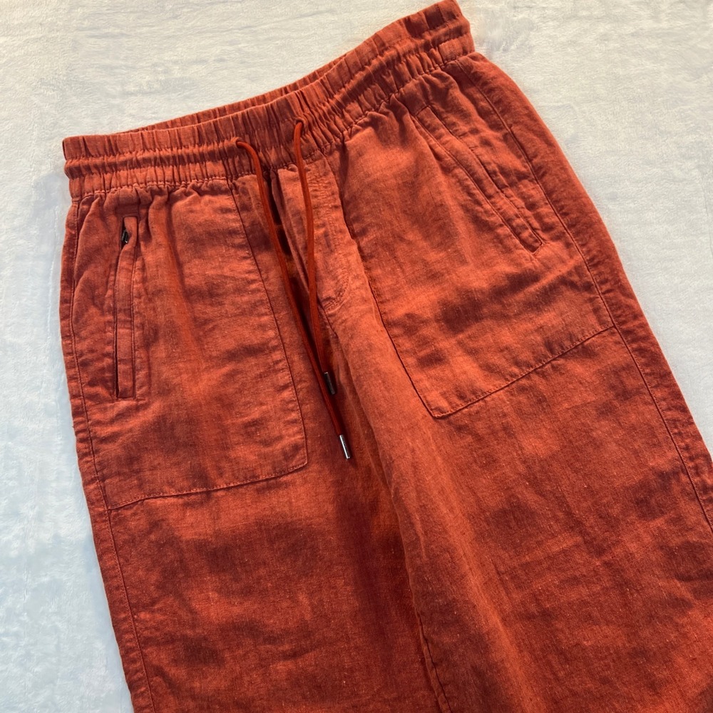 Athleta Linen Wide Leg Drawstring Pants Rust Orange Size 0P Petite